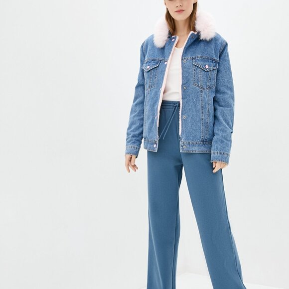 NWT DASTI Women's Sherpa Trucker Collar Jacket – Blue Denim & Pink Sherpa - Picture 4 of 11